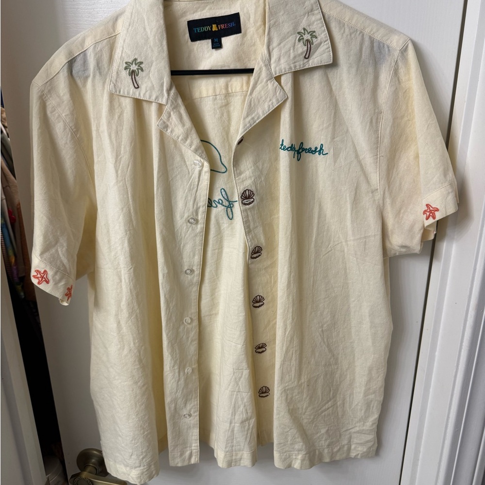 Teddy Fresh Cream Embroidered Casual Shirt